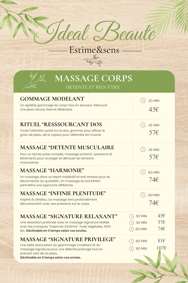 fiche tarif estime&sens corps 2026